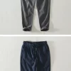 Mens Cotton Linen Ankle-Length Casual Straight Pants Elastic Waist Loose Plus Size