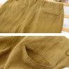 Mens Yellow Linen Loose Casual Pants Elastic Waist Full Length Lightweight