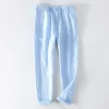 Mens Linen Casual Loose Elastic Waist Full-Length Pants Multi-Color