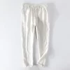 Mens Linen Casual Loose Elastic Waist Full-Length Pants Multi-Color
