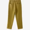 Mens Yellow Linen Loose Casual Pants Elastic Waist Full Length Lightweight