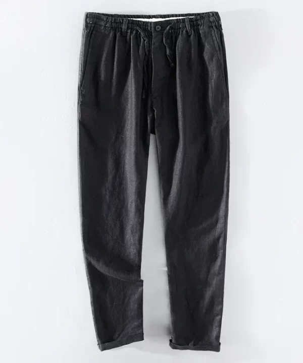 Mens Linen Casual Loose Elastic Waist Full-Length Pants Multi-Color
