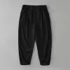 Mens Linen Blend Loose Straight Elastic Waist Casual Pants