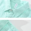 Mens Linen Green Blue Striped Oversize Casual Long Sleeve Shirt