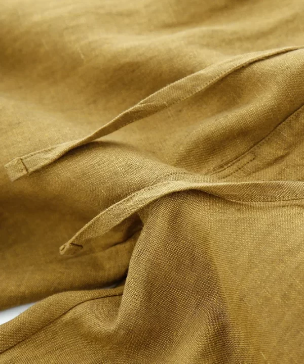 Mens Yellow Linen Loose Casual Pants Elastic Waist Full Length Lightweight