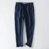Mens Linen Casual Loose Elastic Waist Full-Length Pants Multi-Color