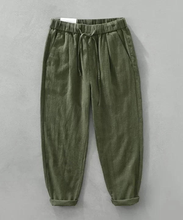 Mens Casual Loose Linen Cotton Pants Elastic Waist Full Length Solid