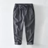 Mens Cotton Linen Casual Straight Pants Elastic Waist Loose Fit Plus Size