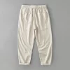 Mens Linen Cotton Loose Straight Pants Elastic Waist Breathable Casual Full Length