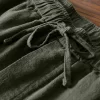 Mens Cotton Linen Casual Straight Pants Elastic Waist Loose Fit Plus Size