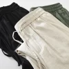 Mens Linen Cotton Loose Straight Pants Elastic Waist Breathable Casual Full Length