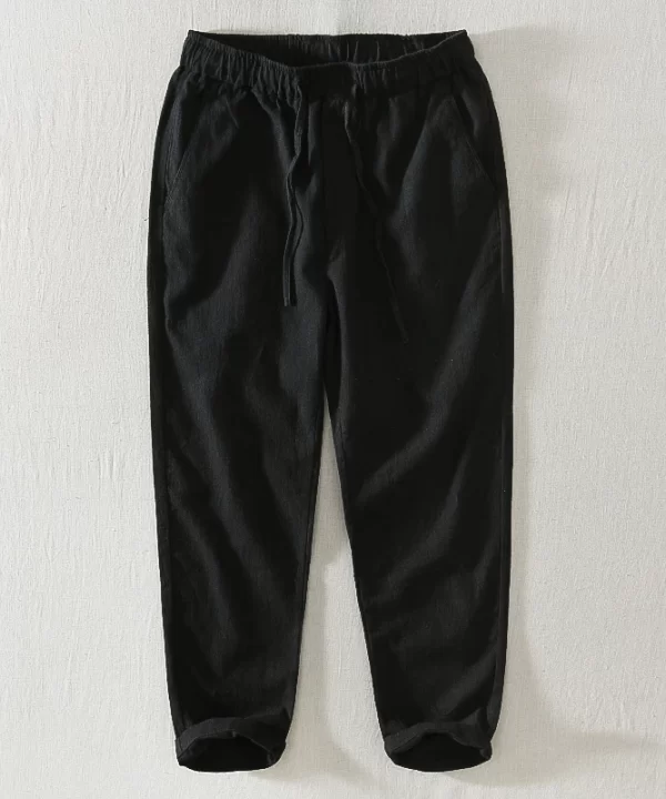 Mens Cotton Linen Ankle-Length Casual Straight Pants Elastic Waist Loose Plus Size