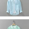 Mens Linen Green Blue Striped Oversize Casual Long Sleeve Shirt