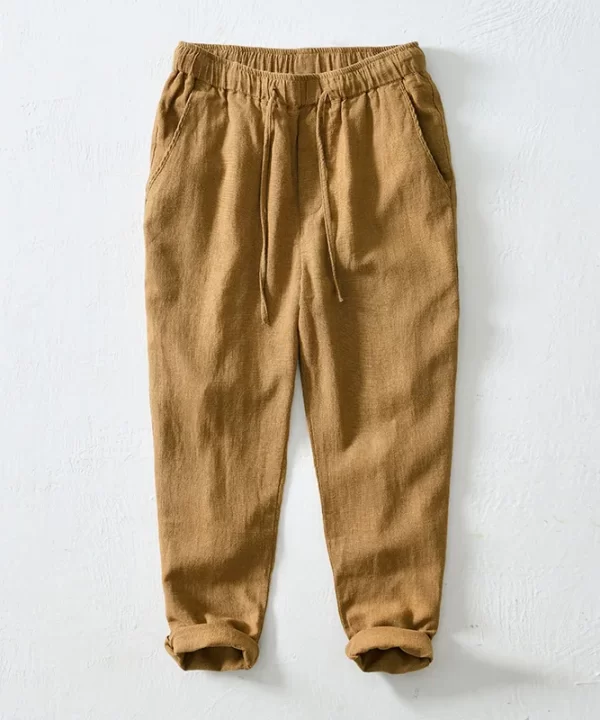 Mens Cotton Linen Ankle-Length Casual Straight Pants Elastic Waist Loose Plus Size