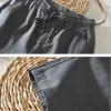 Mens Cotton Linen Ankle-Length Casual Straight Pants Elastic Waist Loose Plus Size