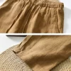 Mens Cotton Linen Ankle-Length Casual Straight Pants Elastic Waist Loose Plus Size