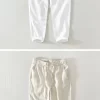 Mens Cotton Linen Ankle-Length Casual Straight Pants Elastic Waist Loose Plus Size