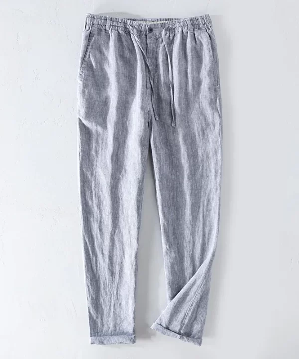 Mens Linen Casual Loose Elastic Waist Full-Length Pants Multi-Color