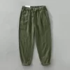 Mens Casual Loose Linen Cotton Pants Elastic Waist Full Length Solid