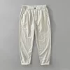 Mens Linen Cotton Loose Straight Casual Pants Breathable Full Length