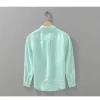 Mens Linen Green Blue Striped Oversize Casual Long Sleeve Shirt