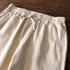 Mens Cotton Linen Casual Straight Pants Elastic Waist Loose Fit Plus Size