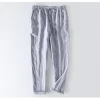 Mens Linen Casual Loose Elastic Waist Full-Length Pants Multi-Color