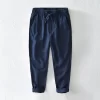 Mens Cotton Linen Casual Straight Pants Elastic Waist Loose Fit Plus Size