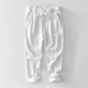 Mens Cotton Linen Casual Straight Pants Elastic Waist Loose Fit Plus Size