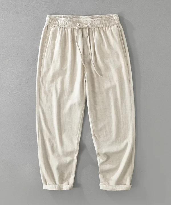 Mens Linen Cotton Loose Straight Pants Elastic Waist Breathable Casual Full Length