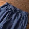 Mens Cotton Linen Casual Straight Pants Elastic Waist Loose Fit Plus Size