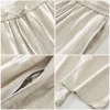 Mens Linen Cotton Loose Straight Pants Elastic Waist Breathable Casual Full Length