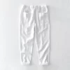 Mens Cotton Linen Casual Straight Pants Elastic Waist Loose Fit Plus Size