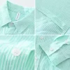 Mens Linen Green Blue Striped Oversize Casual Long Sleeve Shirt