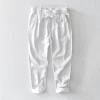 Mens Cotton Linen Casual Straight Pants Elastic Waist Loose Fit Plus Size