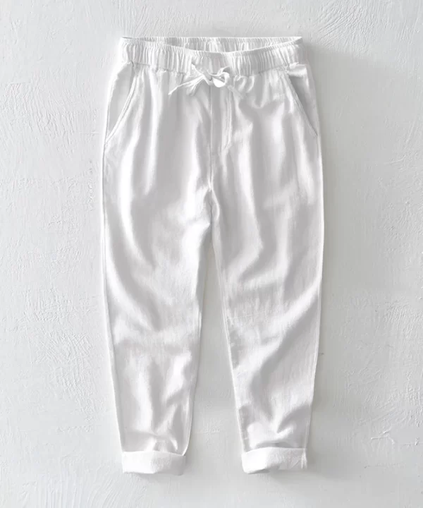 Mens Cotton Linen Casual Straight Pants Elastic Waist Loose Fit Plus Size