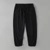 Mens Linen Cotton Loose Straight Pants Elastic Waist Breathable Casual Full Length