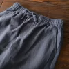 Mens Cotton Linen Casual Straight Pants Elastic Waist Loose Fit Plus Size