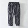 Mens Cotton Linen Casual Straight Pants Elastic Waist Loose Fit Plus Size