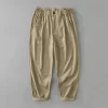 Mens Linen Blend Loose Straight Elastic Waist Casual Pants