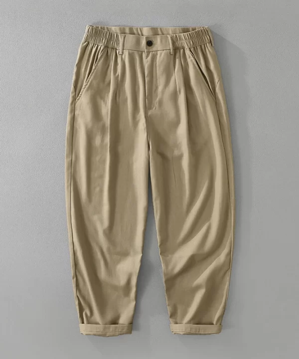Mens Linen Blend Loose Straight Elastic Waist Casual Pants
