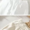 Mens Cotton Linen Ankle-Length Casual Straight Pants Elastic Waist Loose Plus Size