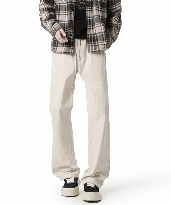 Mens High Street Loose Elastic Waist Straight Trousers Polyester Breathable Quick Drying