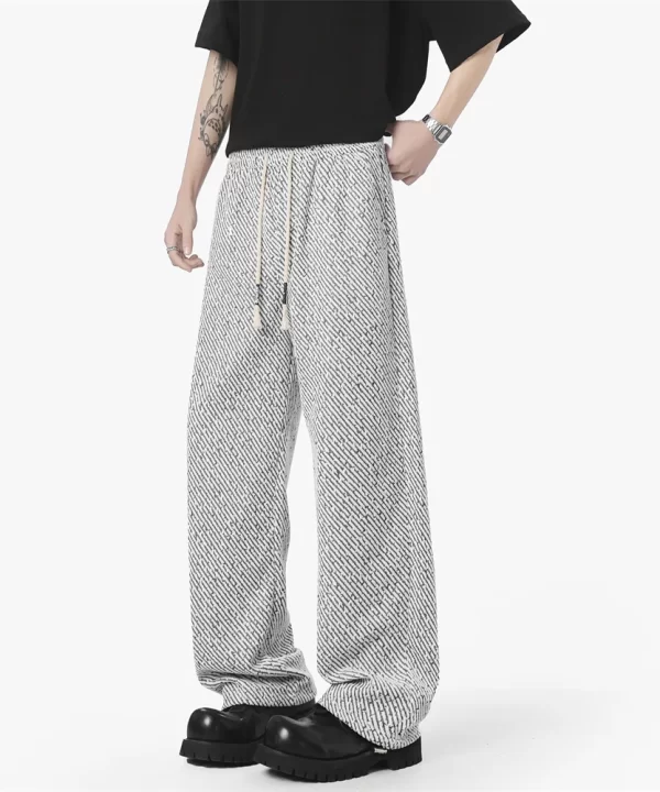 Mens Minimalist Diagonal Striped Elastic Waist Loose Straight Casual Trousers