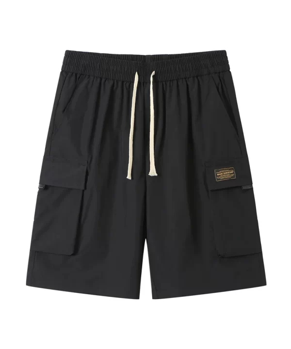 Mens Safari Style Quick Dry Polyester Shorts Loose Fit Elastic Waist