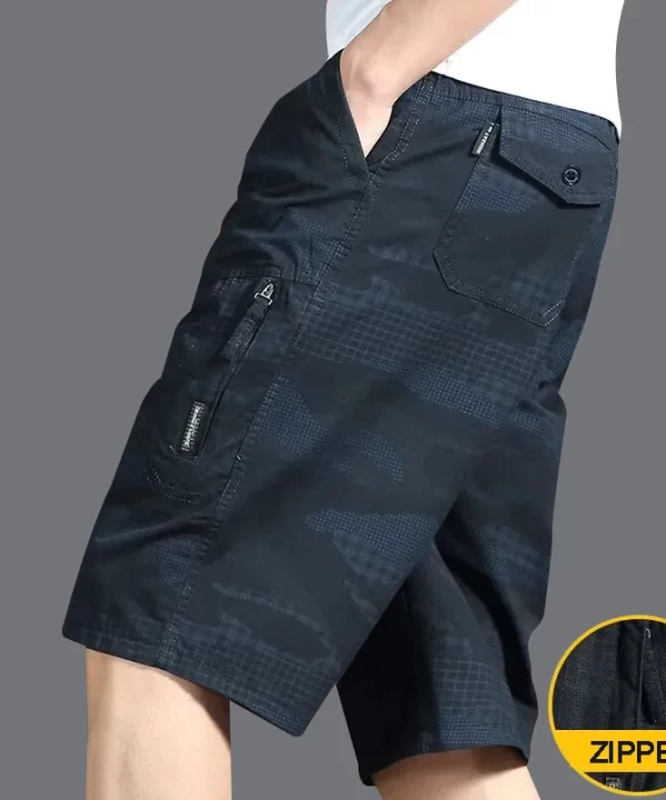 Mens Cotton Cargo Shorts Casual Summer Knee Length Elastic Waist