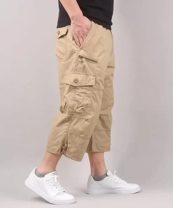 Mens Summer Cargo Shorts Loose Casual Elastic Waist Multi Pockets