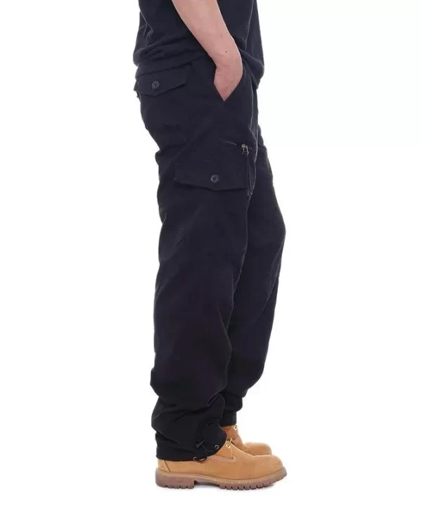 Mens Cotton Cargo Pants Multi Pockets Elastic Waist Safari Style