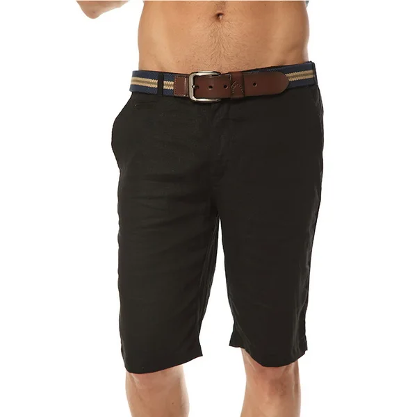 Men Linen Solid Beach Board Shorts Four Seasons Casual Bermuda