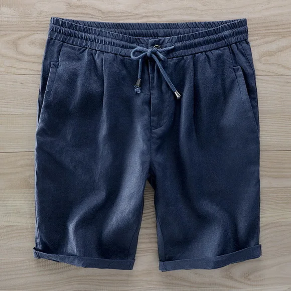 Men Linen Casual Board Shorts Four Seasons Solid Knit